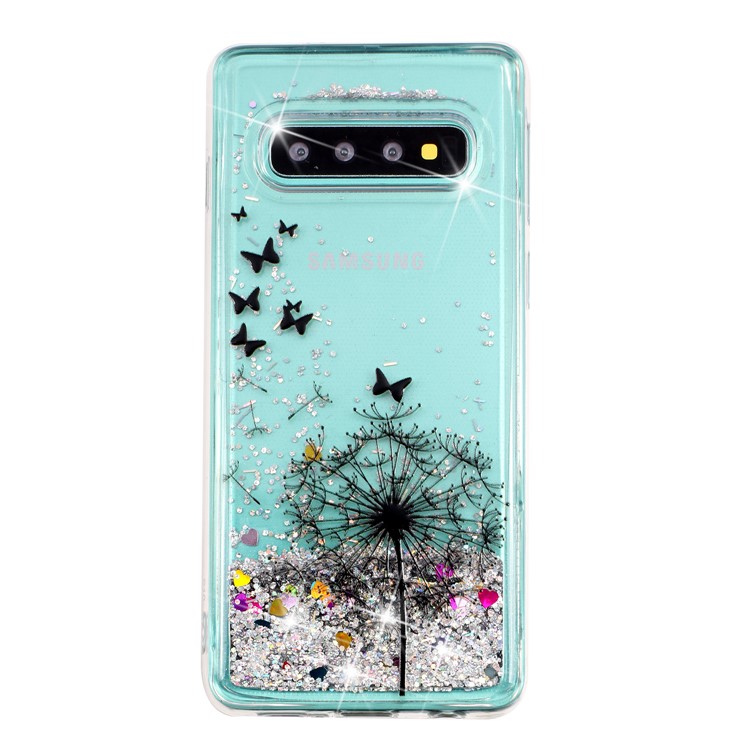 Embossed Pattern Glitter Powder Quicksand TPU Gel Case for Samsung Galaxy S10 - Dandelion and Butterfly-6