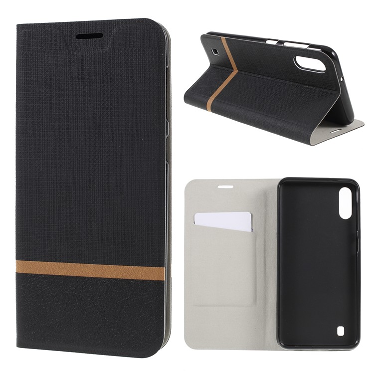 Contrast Color Cross Texture Leather Cover with Card Slot for Samsung Galaxy M10 - Black-1