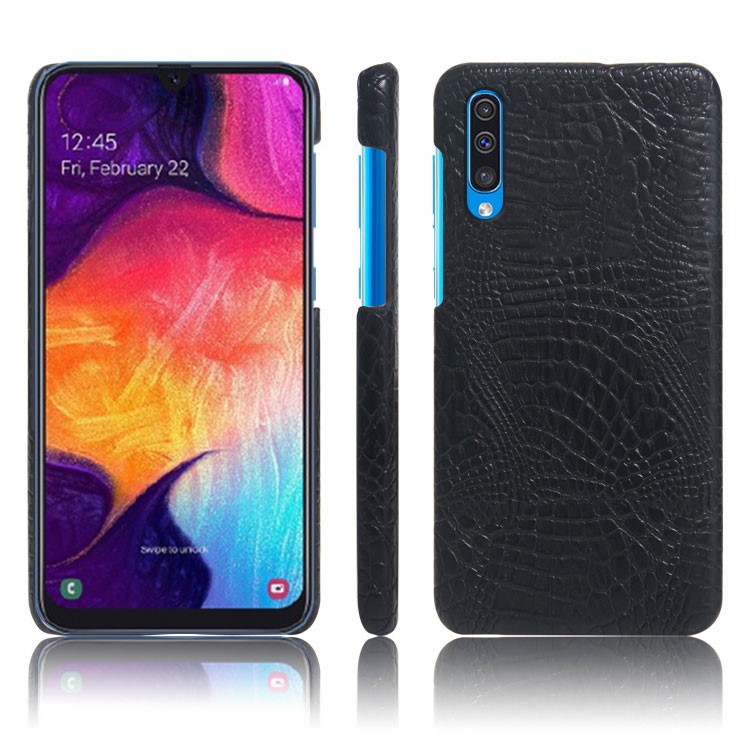 KSQ Crocodile Skin PU Leather Coated PC Case for Samsung Galaxy A50 - Black-1