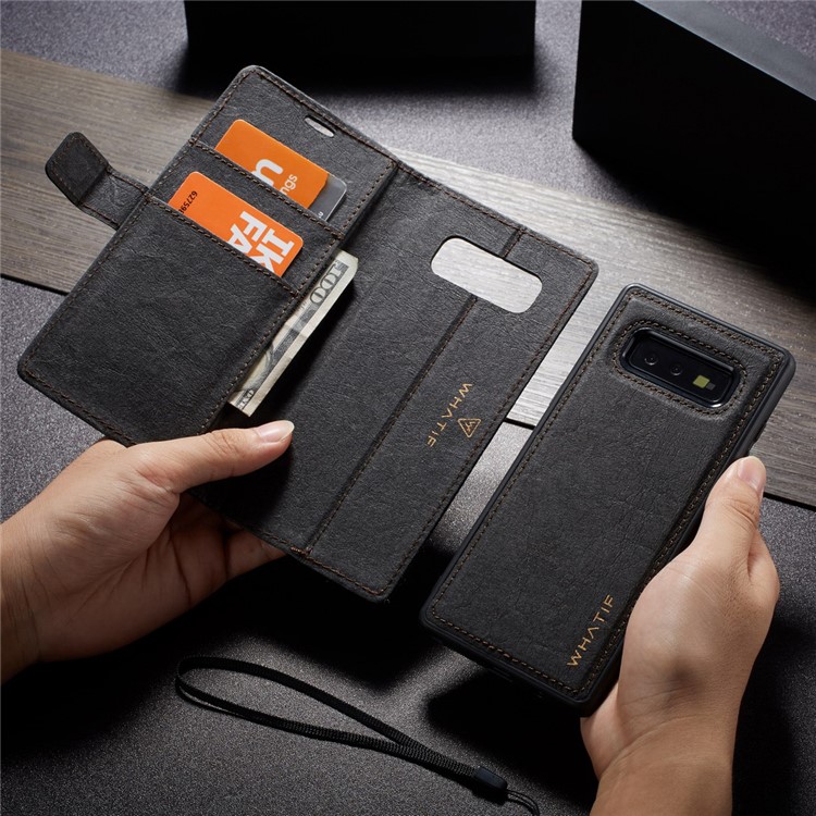 WHATIF Detachable Waterproof Paper Cover PU Leather Phone Case for Samsung Galaxy S10e - Black-1