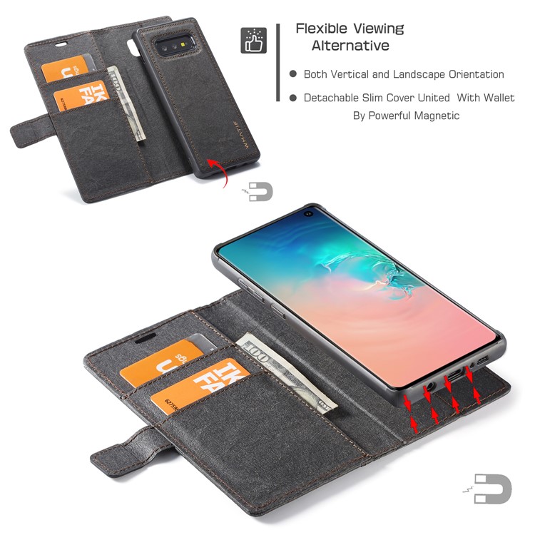 WHATIF Detachable Waterproof Paper Cover PU Leather Phone Case for Samsung Galaxy S10e - Black-11