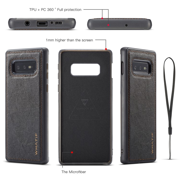 WHATIF Detachable Waterproof Paper Cover PU Leather Phone Case for Samsung Galaxy S10e - Black-7