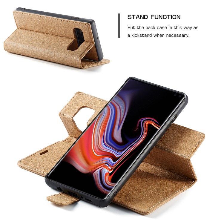 WHATIF for Samsung Galaxy S10 Detachable Waterproof Paper Cover PU Leather Phone Cover - Brown-7