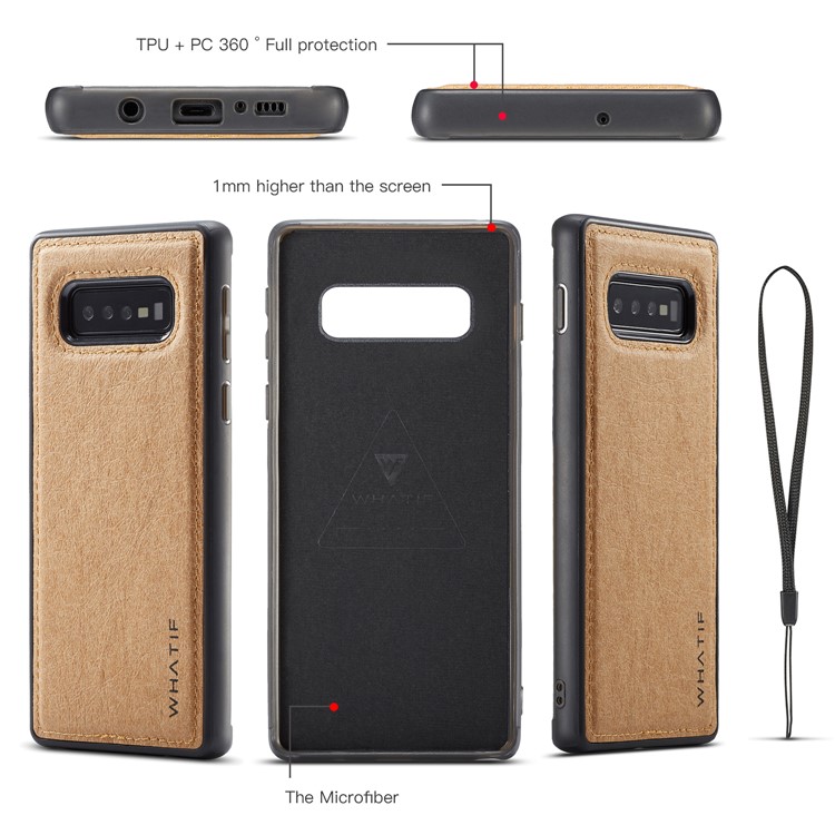WHATIF for Samsung Galaxy S10 Detachable Waterproof Paper Cover PU Leather Phone Cover - Brown-8