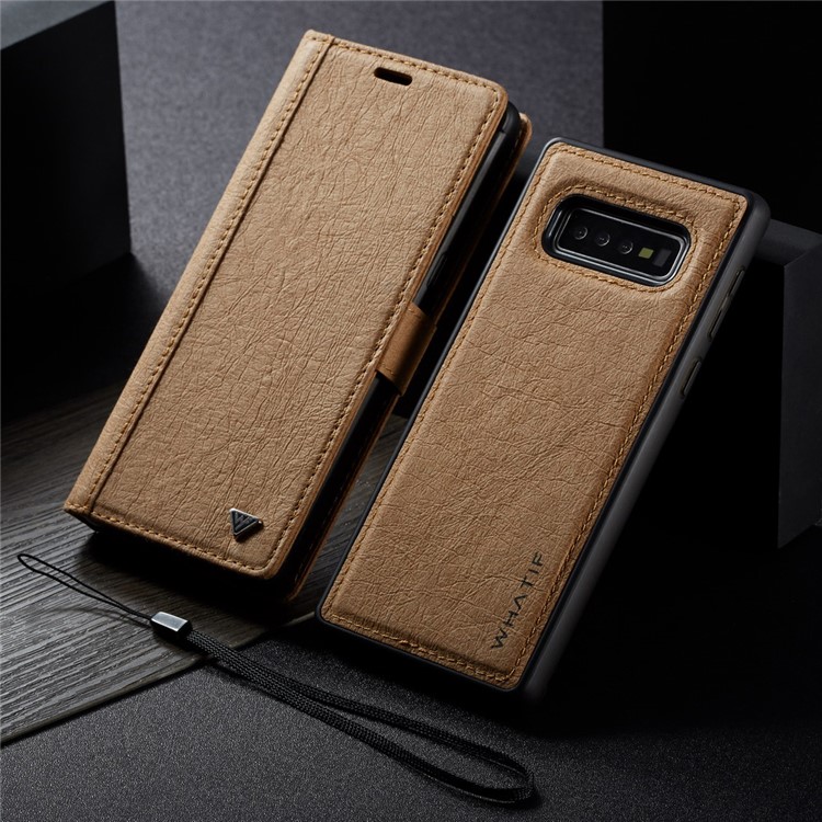 WHATIF for Samsung Galaxy S10 Detachable Waterproof Paper Cover PU Leather Phone Cover - Brown-15