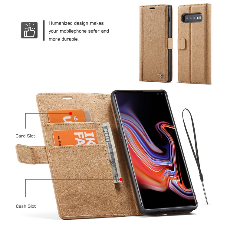 WHATIF for Samsung Galaxy S10 Detachable Waterproof Paper Cover PU Leather Phone Cover - Brown-2
