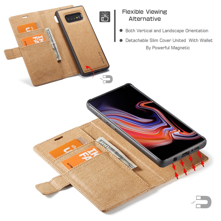 WHATIF for Samsung Galaxy S10 Detachable Waterproof Paper Cover PU Leather Phone Cover - Brown-3