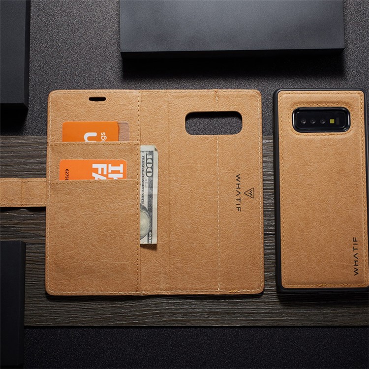 WHATIF for Samsung Galaxy S10 Detachable Waterproof Paper Cover PU Leather Phone Cover - Brown-4