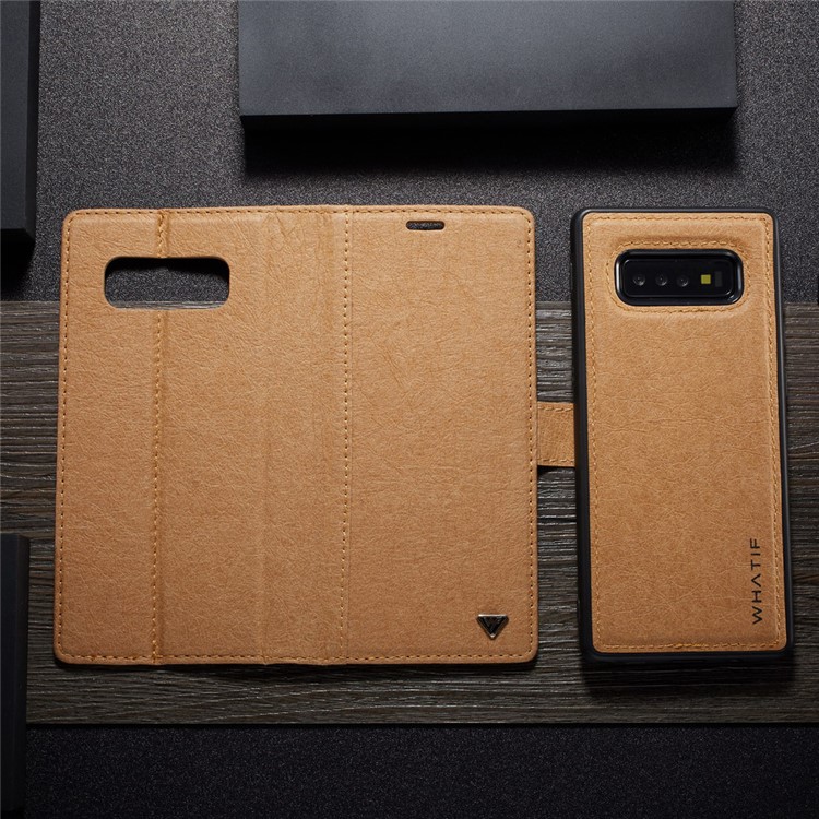 WHATIF for Samsung Galaxy S10 Detachable Waterproof Paper Cover PU Leather Phone Cover - Brown-5