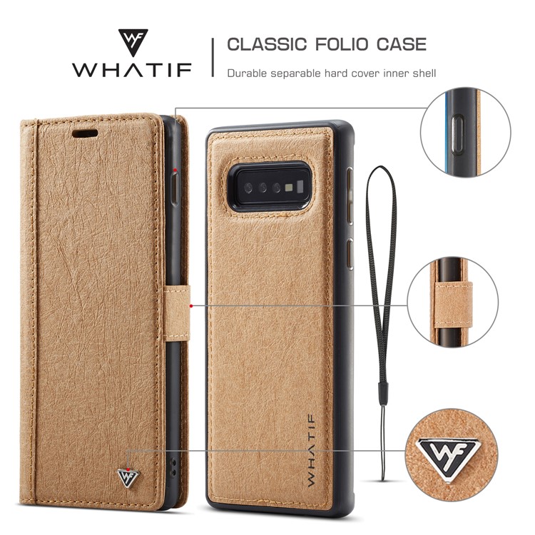 WHATIF for Samsung Galaxy S10 Detachable Waterproof Paper Cover PU Leather Phone Cover - Brown-6