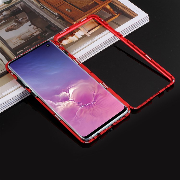 Detachable Magnetic Metal Frame + Tempered Glass Back Protection Cover for Samsung Galaxy S10 - Red-1