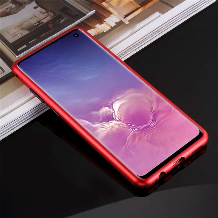 Detachable Magnetic Metal Frame + Tempered Glass Back Protection Cover for Samsung Galaxy S10 - Red-2