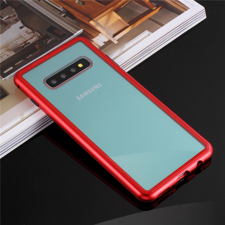 Detachable Magnetic Metal Frame + Tempered Glass Back Protection Cover for Samsung Galaxy S10 - Red-3
