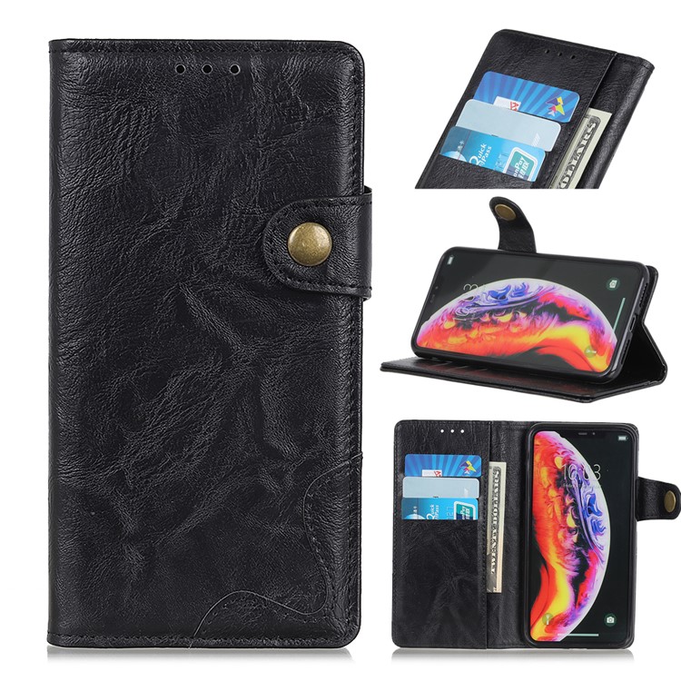 S Shape Crazy Horse PU Leather Stand Wallet Case for Samsung Galaxy A10 - Black-1