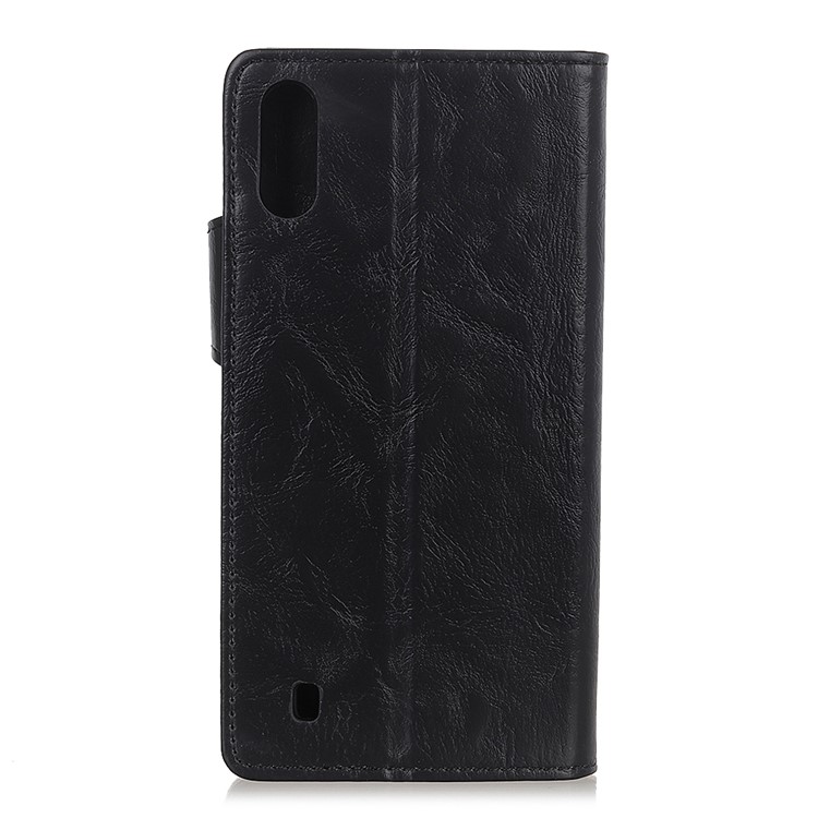 S Shape Crazy Horse PU Leather Stand Wallet Case for Samsung Galaxy A10 - Black-3