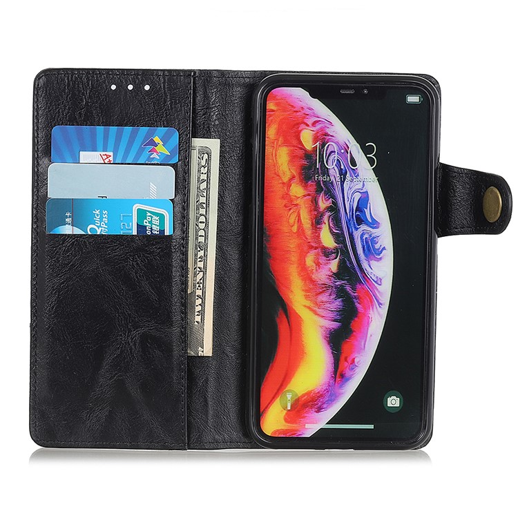 S Shape Crazy Horse PU Leather Stand Wallet Case for Samsung Galaxy A10 - Black-4