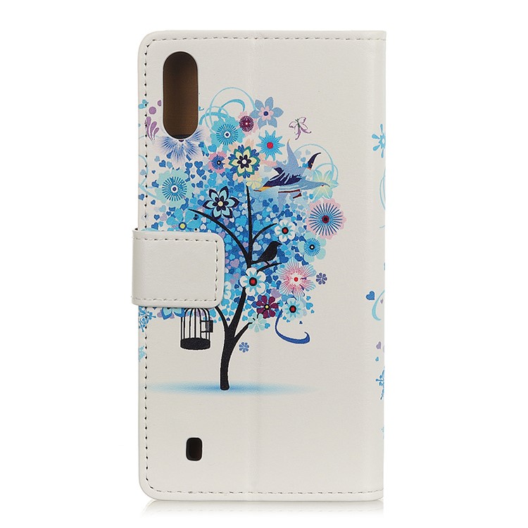 Pattern Printing Leather Wallet Case for Samsung Galaxy A10 - Blue Tree-2