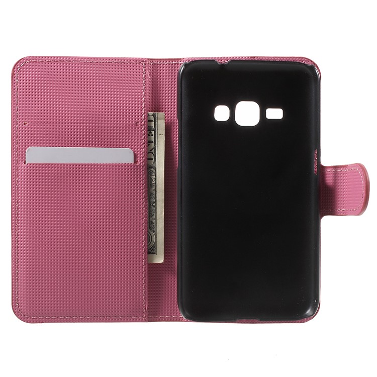 Leather Stand Wallet Shell para Samsung Galaxy J1(2016) - Flor de ameixa-4
