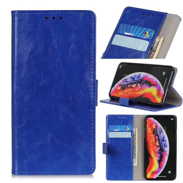 

Crazy Horse Leather Wallet Stand Case for Samsung Galaxy M10 - Blue, Galaxy M10