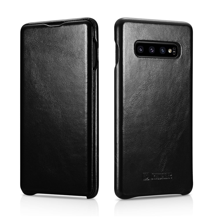 ICARER Curved Edge Vintage Genuine Leather Case for Samsung Galaxy S10 Plus - Black-1