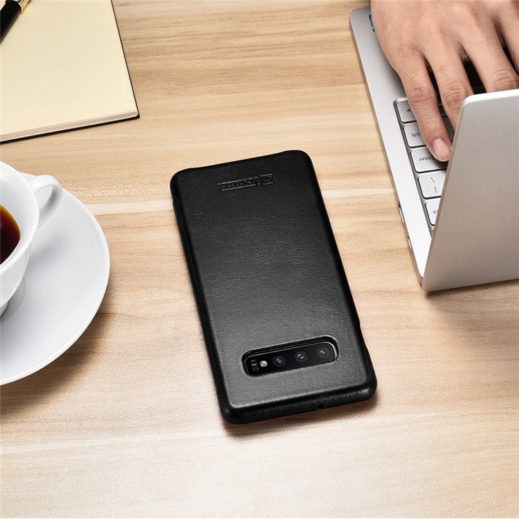 ICARER Curved Edge Vintage Genuine Leather Case for Samsung Galaxy S10 Plus - Black-11