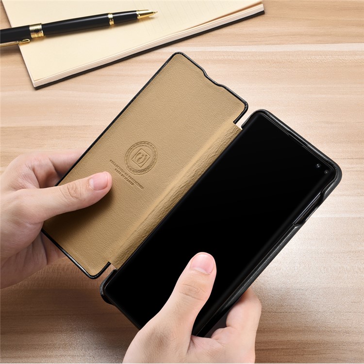 ICARER Curved Edge Vintage Genuine Leather Case for Samsung Galaxy S10 Plus - Black-13