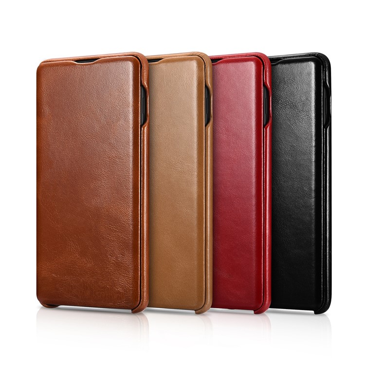 ICARER Curved Edge Vintage Genuine Leather Case for Samsung Galaxy S10 Plus - Black-14