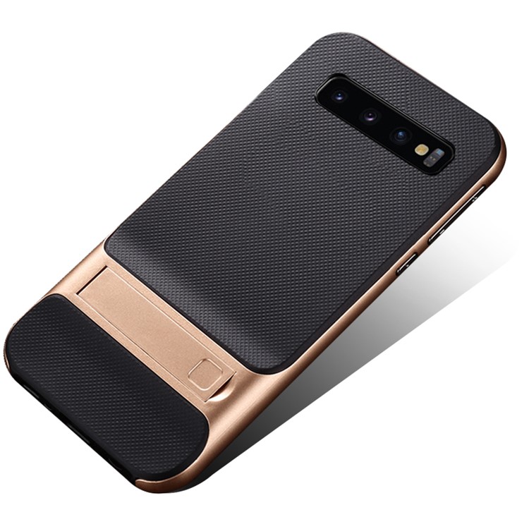 

ELEGANCE Netting Pattern TPU + PC Hybrid Case with Kickstand for Samsung Galaxy S10e - Gold, Galaxy S10e