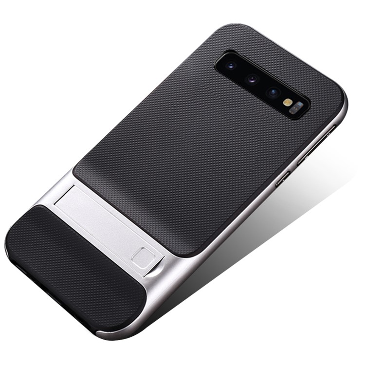 

ELEGANCE for Samsung Galaxy S10 Plus Netting Pattern TPU + PC Hybrid Cover with Kickstand - Silver, Galaxy S10 Plus