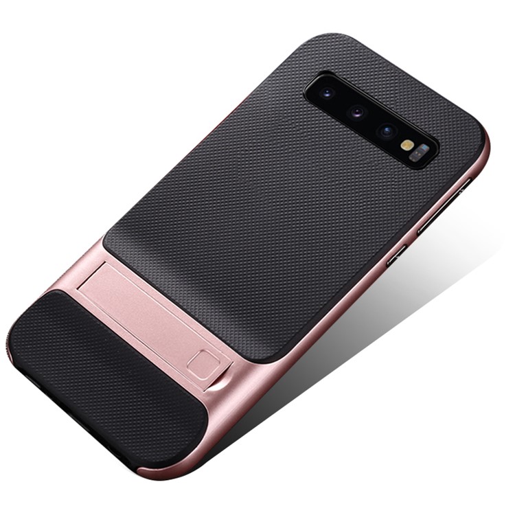 

ELEGANCE for Samsung Galaxy S10 Plus Netting Pattern TPU + PC Hybrid Cover with Kickstand - Rose Gold, Galaxy S10 Plus