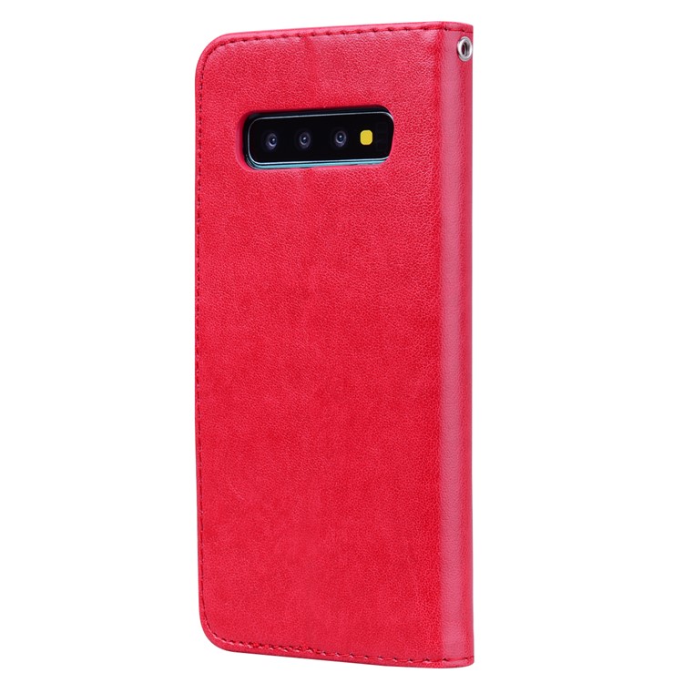 Imprinted Rose Flower Pattern Leather Wallet Cover for Samsung Galaxy S10 Plus - Red-2