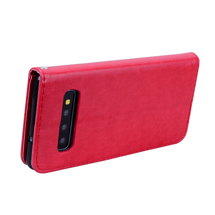 Imprinted Rose Flower Pattern Leather Wallet Cover for Samsung Galaxy S10 Plus - Red-4