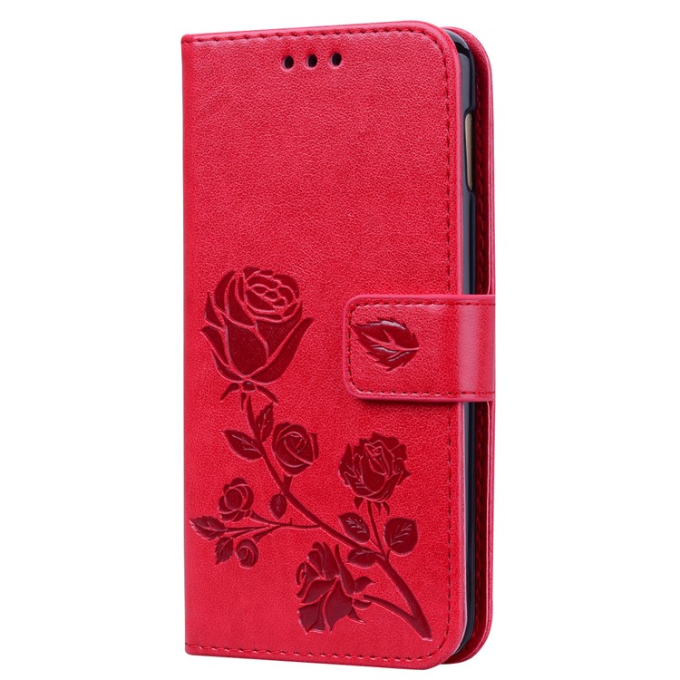 Imprinted Rose Flower Pattern Leather Wallet Case for Samsung Galaxy S10e - Red-2