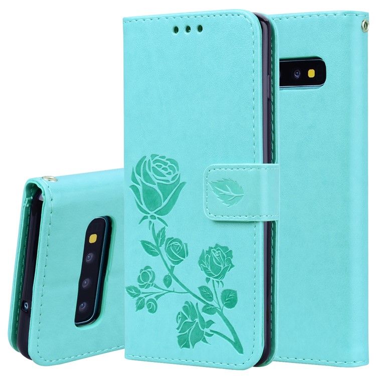 

Imprinted Rose Stand Leather Wallet Case Shell for Samsung Galaxy S10 - Blue, Galaxy S10