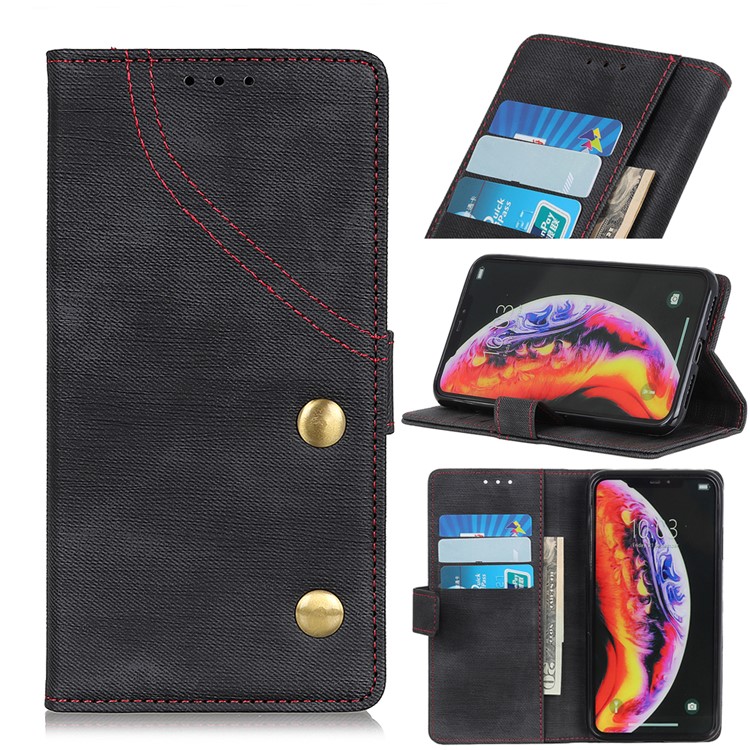 Jeans Cloth Wallet Stand Leather Phone Case for Samsung Galaxy A10 - Black-1