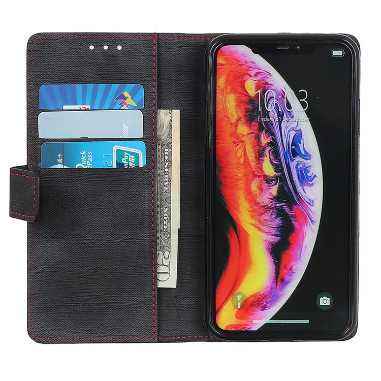 Jeans Cloth Wallet Stand Leather Phone Case for Samsung Galaxy A10 - Black-8