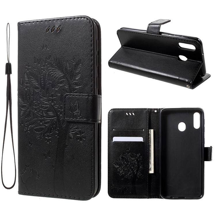 

Imprint Cat and Tree Pattern Leather Wallet Case for Samsung Galaxy M20 - Grey, Galaxy M20