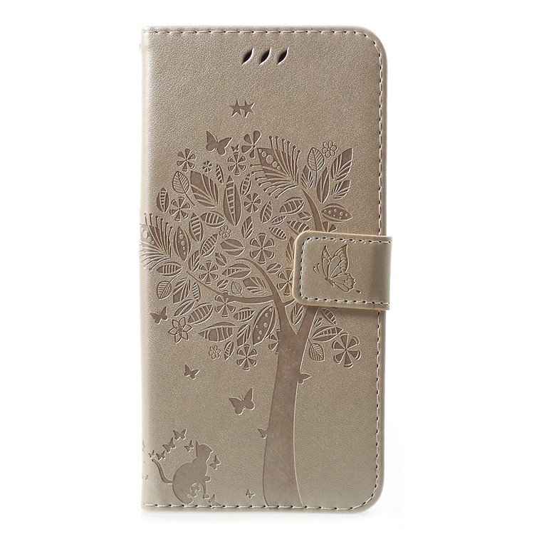 

Imprint Cat and Tree Pattern Leather Wallet Case for Samsung Galaxy M20 - Gold, Galaxy M20
