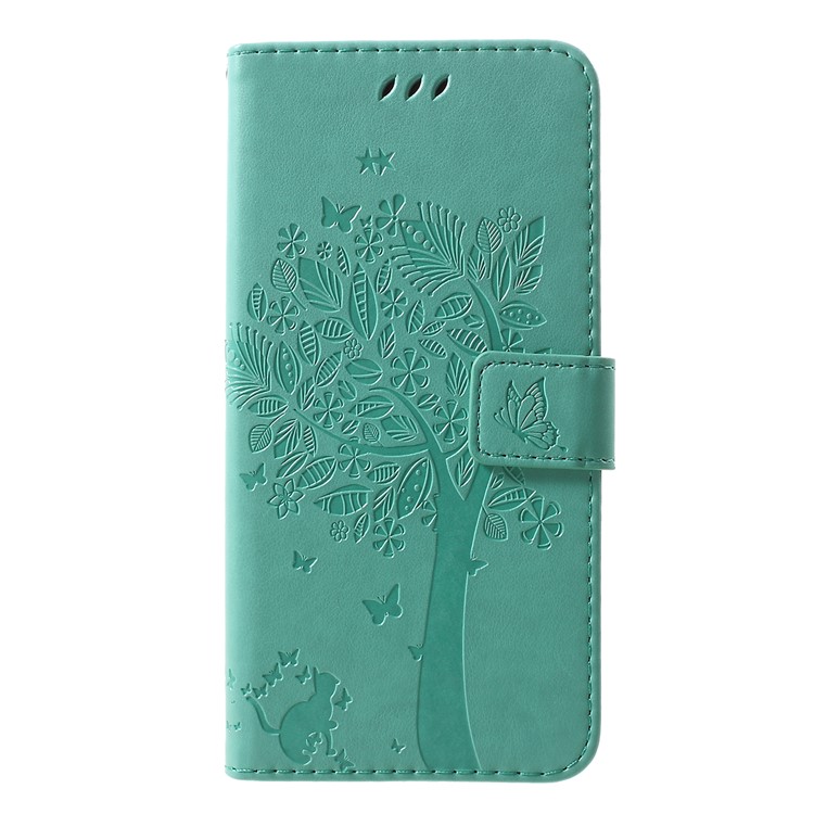 

Imprint Cat and Tree Pattern Leather Wallet Case for Samsung Galaxy M20 - Cyan, Galaxy M20
