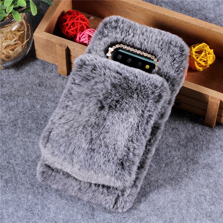 

Крышка Из ТПУ Со Стразами Из Мягкого Искусственного Меха С [ремешком] Для Samsung Galaxy S10 Plus - Серый, Galaxy S10 Plus