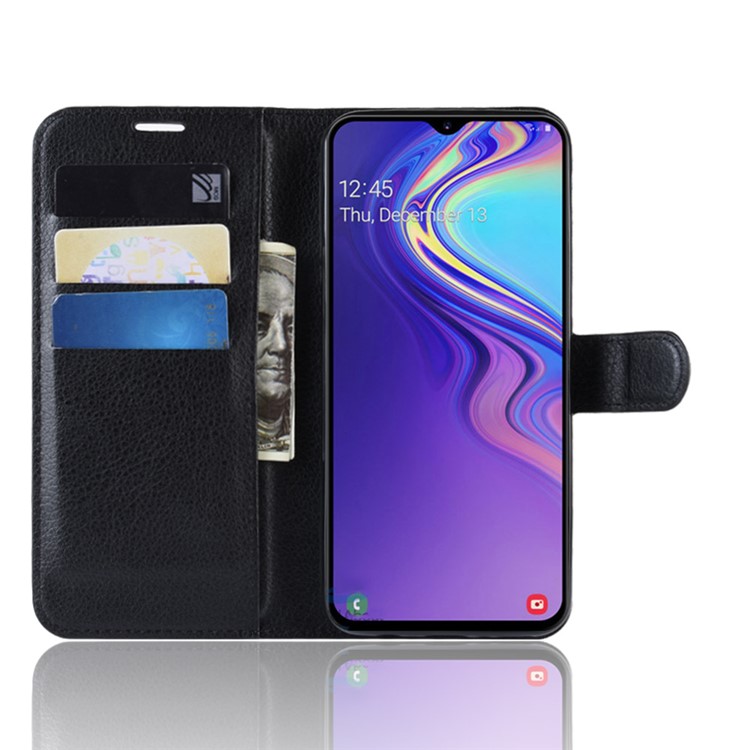 Litchi Skin Wallet Leather Stand Case for Samsung Galaxy M20 - Black-5