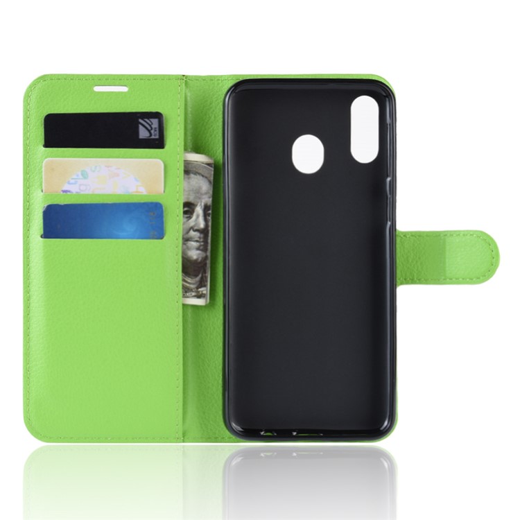 Support De Portefeuille En Cuir Peau Litchi Pour Samsung Galaxy M20 - Vert-3