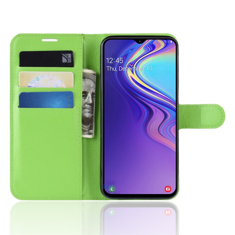 Support De Portefeuille En Cuir Peau Litchi Pour Samsung Galaxy M20 - Vert-4