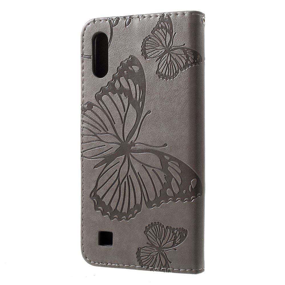 Imprint Butterfly Leather Wallet Mobile Case for Samsung Galaxy M10/A10 - Grey-2