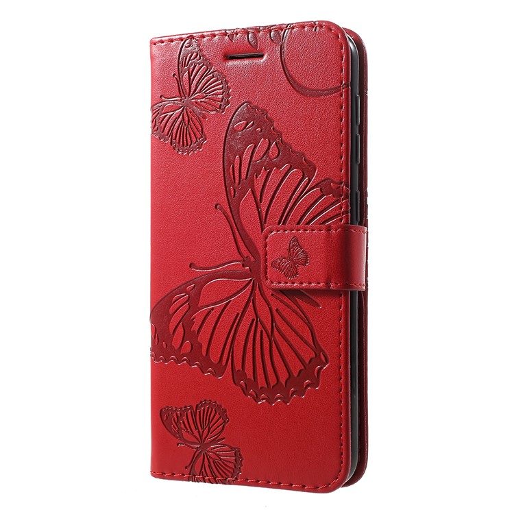 Imprint Butterfly Leather Wallet Mobile Case for Samsung Galaxy M10/A10 - Red-2
