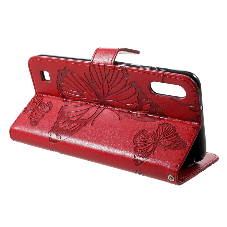 Imprint Butterfly Leather Wallet Mobile Case for Samsung Galaxy M10/A10 - Red-4