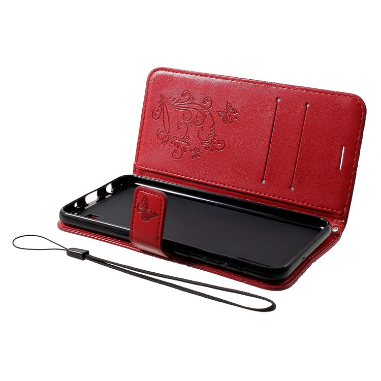 Imprint Butterfly Leather Wallet Mobile Case for Samsung Galaxy M10/A10 - Red-5