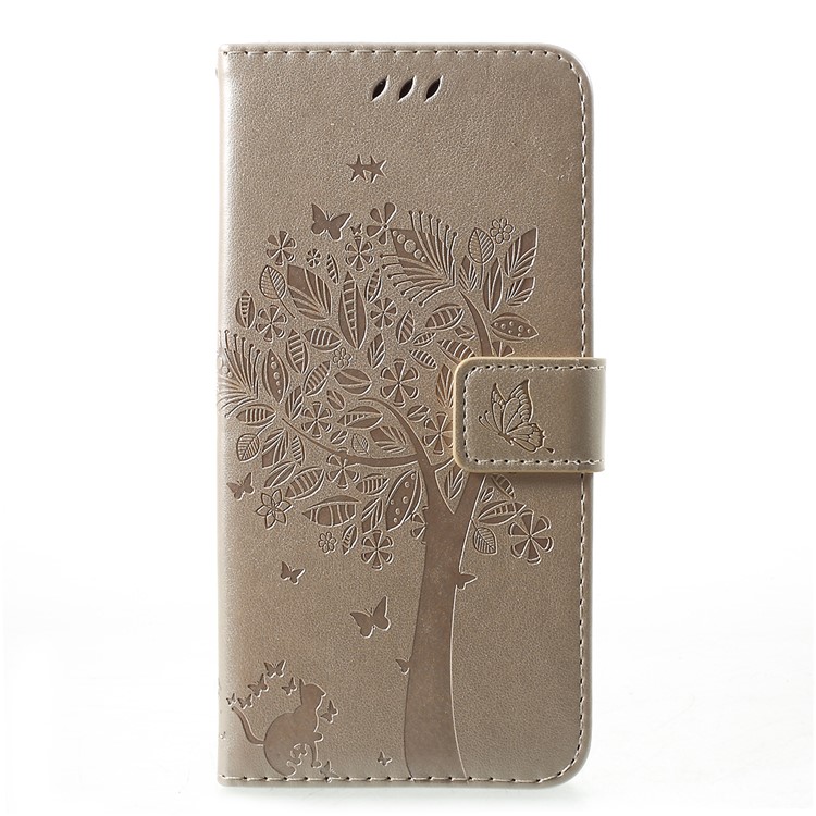 

For Samsung Galaxy M10/A10 [Imprint Cat and Tree] Wallet Leather Cover with Strap - Gold, Galaxy M10