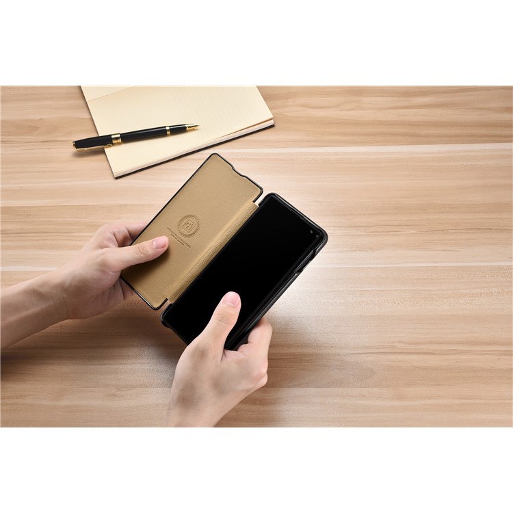 ICARER Curved Edge Vintage Genuine Leather Case Cover for Samsung Galaxy S10 - Black-11