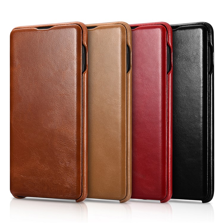 ICARER Curved Edge Vintage Genuine Leather Case Cover for Samsung Galaxy S10 - Black-14